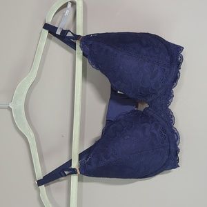 Aerie Navy Lace Plunge Push-up Bra 32DD